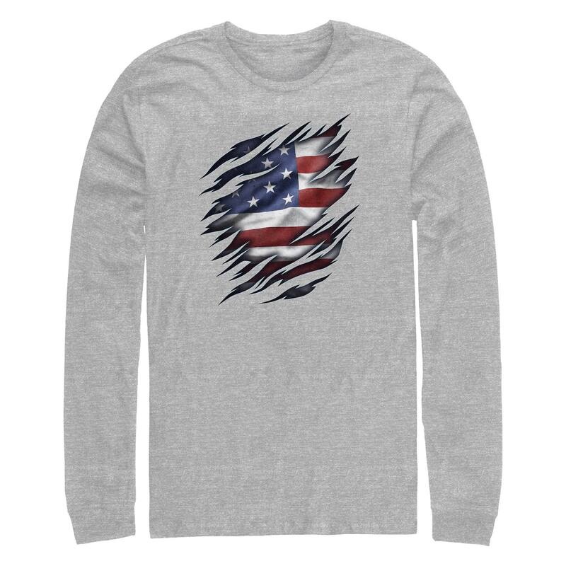 アニメ人となり メンズ トップス ティーシャツ トール グラフィック Licensed Character Big \u0026 Tall USA Flag Breaking Through Long Sleeve Graphic Tee Athletic Heather ギョリュウモドキ Tシャツ・カットソー-トップス