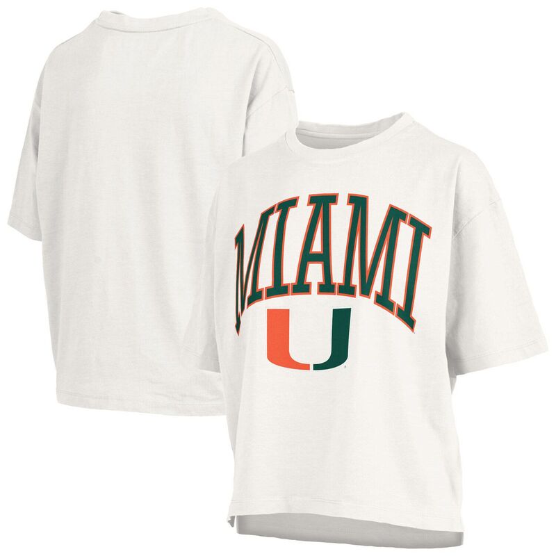 プレスボックス レディース トップス Tシャツ ロゴ Women's Pressbox White Miami Hurricanes Nelson Arch Over Logo Waist Length Oversized Slub T-Shirt Mia White ホワイト