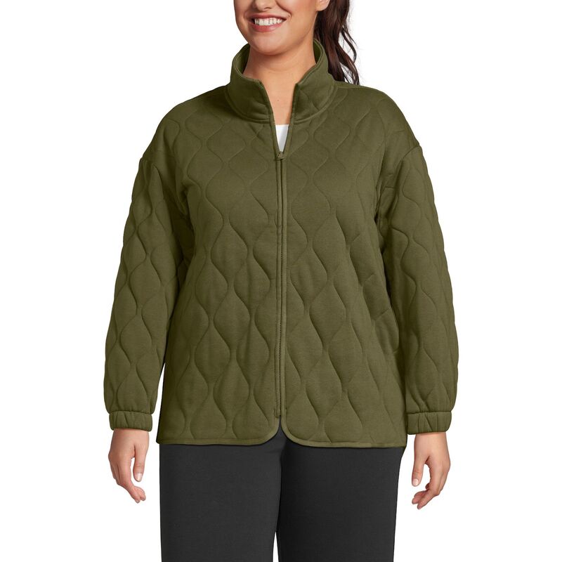 ランズエンド レディース アウター ニット・セーター プラスサイズ キルティング ジャケット Plusize Lands End RainDefenseriousweats Quilted Full-Zip Jacket Olive Drab オリーブ