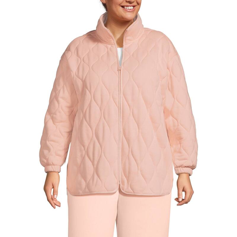 ランズエンド レディース アウター ニット・セーター プラスサイズ キルティング ジャケット Plusize Lands End RainDefenseriousweats Quilted Full-Zip Jacket Soft Mineral Blush ブラッシュ