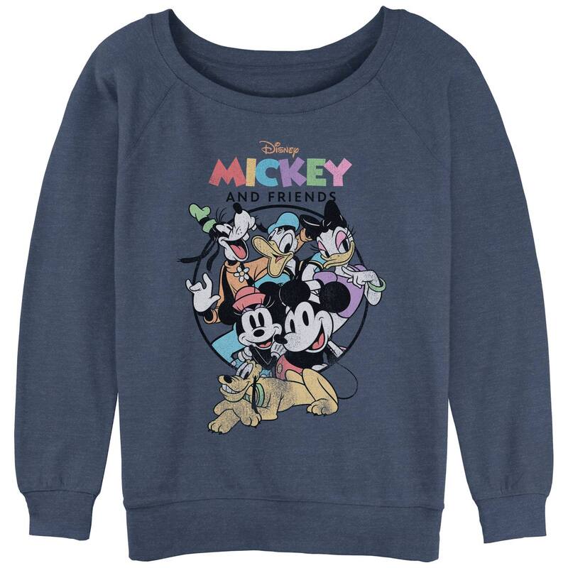 ディズニー レディース トップス Tシャツ パイル グラフィック Disney Juniors' Mickey Mouse And Friends Grouposter Graphic Slouchy Terry Blue Heather ヘザー