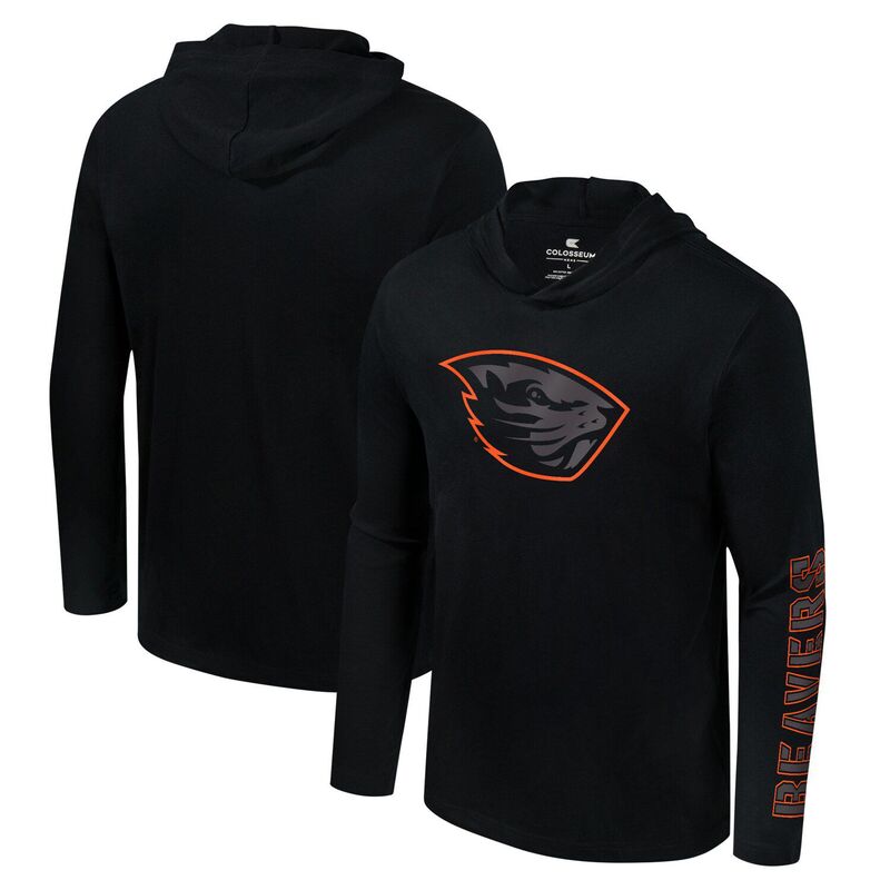 コロシアム メンズ トップス Tシャツ Men's Colosseum Black Oregon State Beavers Color Pop Active Blend 2-Hit Long Sleeve Hooded T-Shirt Ors Black ブラック