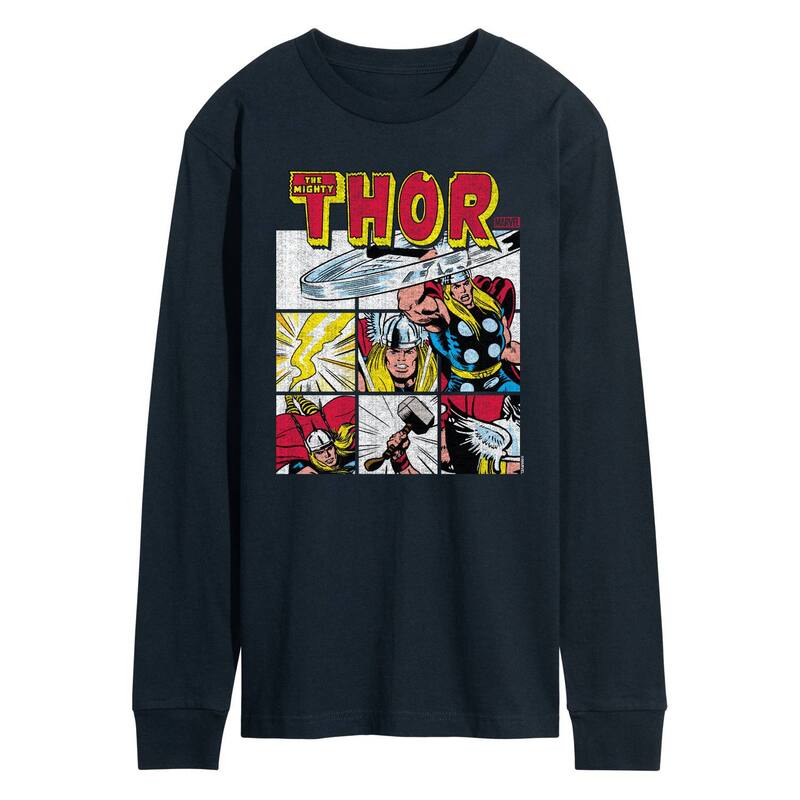 マーベル メンズ トップス Tシャツ グラフィック Men's Marvel Thoretro Comic Panels Long Sleeve Graphic Tee Navy ネイビー