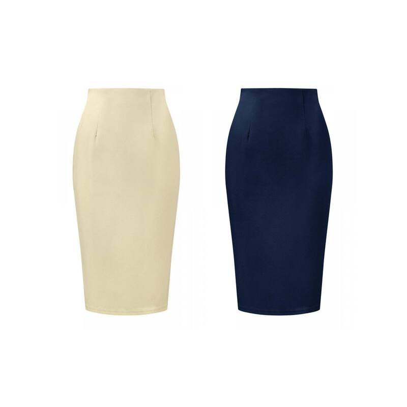 アレグラ ケー レディース ボトムスカート ハイウエスト ALLEGRA K 2 Packs Women's Elegant Pencil Skirt High Waist Split Hem Work Bodycon Businesskirts Dark Blue Light Khaki ブルー