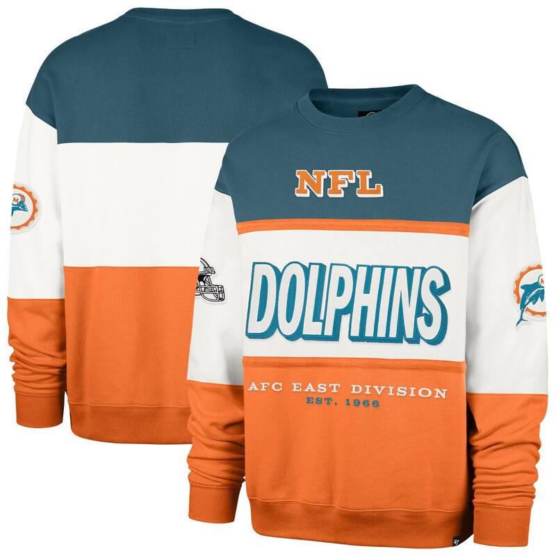 フォーティセブンブランド メンズ トップス Tシャツ スウェット マキシ 47 Brand Men's '47 Aqua/Orange Miami Dolphins Throwback Breeze Maximalist Sweatshirt Dol Turq A アクア｜ReVida 店