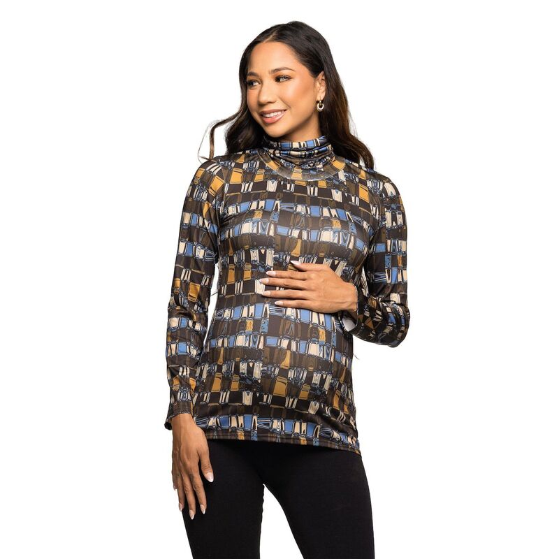 24 セブンコンフォート レディース トップス Tシャツ モックネック プリント マタニティ Maternity 24Seven Comfort Apparel Mock Neck Long Sleeve Printed Top Green Multi グリーン
