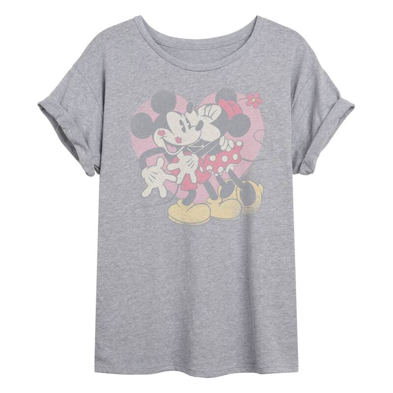 ディズニー レディース トップス Tシャツ グラフィック Juniors' Disney's Mickey & Minnie Valentine's Day Heart Distressed Graphic Tee Heather Gray グレー