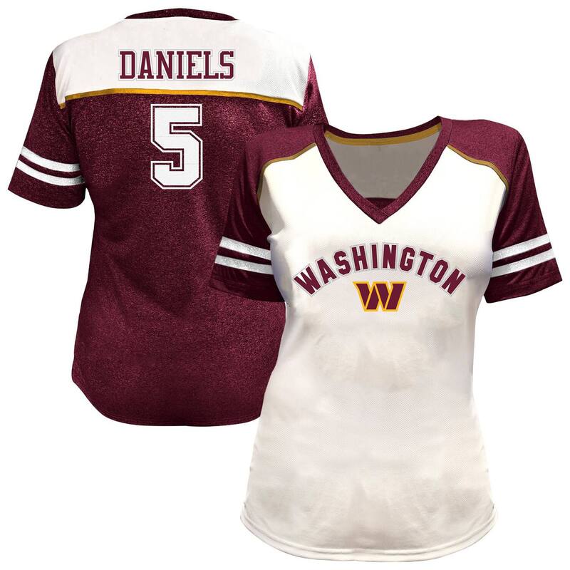 ファナティクス レディース トップス Tシャツ Vネック プラスサイズ Women\'s Fanatics Jayden Daniels White Washington Commanders Plusize Bling V-Neck T-Shirt Wft White ホワイト