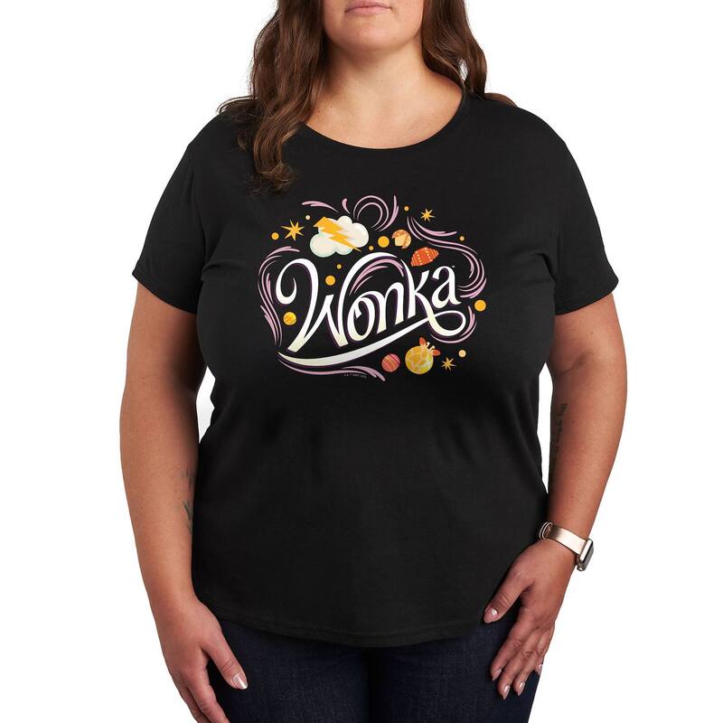 アニメキャラクター レディース トップス Tシャツ プラスサイズ グラフィック Licensed Character Plus Wonka Graphic Tee Black ブラック