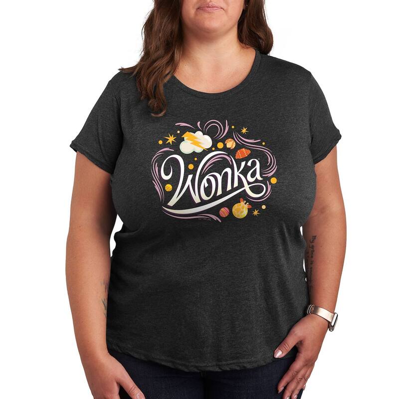 アニメキャラクター レディース トップス Tシャツ プラスサイズ グラフィック Licensed Character Plus Wonka Graphic Tee Heather Charcoal チャコール