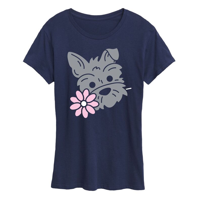 アンブランデッド レディース トップス Tシャツ グラフィック Unbranded Women'schnauzer With Flower Graphic Tee Navy ネイビー