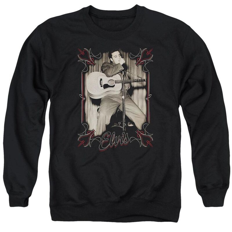 アニメキャラクター メンズ アウター ニット・セーター クルーネック スウェット シャツ Licensed Character Elvis Presley Elvis Pines Adult Crewneck Sweatshirt Black ブラック
