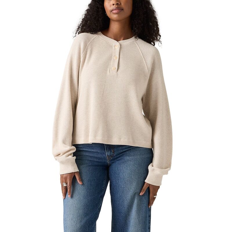 リーヴァイズジーンズ レディース トップス ティーシャツ Juniors\u0027 Levi\u0027s Long Sleeve Henley Shirt Oatmeal Heather ギョリュウモドキ Tシャツ・カットソー-トップス-レディースファッション