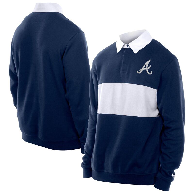 ニューエラ メンズ トップス Tシャツ ポロシャツ カラーブロック Men New Era Navy Atlanta Braves Throwback Prep Colorblock Rugby Polo Brv Navy ネイビー