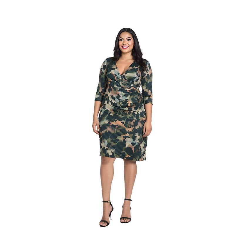 24 セブンコンフォート レディース トップス ワンピース プラスサイズ Plusize 24Seven Comfort Apparel Three Quarter Sleeve Faux Wrap Dress Green Multi グリーン|ReVida 店