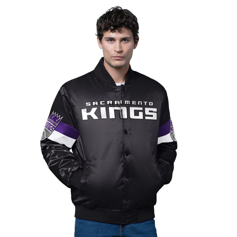 スターター メンズ アウター ジャケット・ブルゾン サテン Men'starter Black Sacramento Kings Triple Option Varsity Full-Snap Satin Jacket Kng Black ブラック