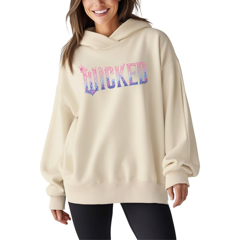 アニメキャラクター レディース トップス Tシャツ フラワー柄 スウェット ロゴ フリース フラワー パーカー Licensed Character Women's Wicked For Good Logo Floral Oversized Fleece Hoodie Sweatshirt Cream クリーム