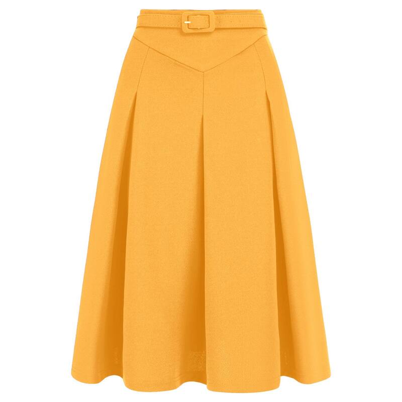 アレグラ ケー レディース ボトムスカート プリーツ ALLEGRA K Women's Casual Belted Waist Pleated Skater Short Skirts Yellow イエロー|ReVida 店