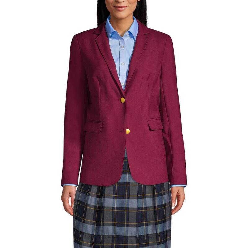 ランズエンド レディース アウター ジャケット・ブルゾン ブレザー Women's Lands' End School Uniform Hopsack 2-Button Blazer Jacket Burgundy バーガンディ｜ReVida 店