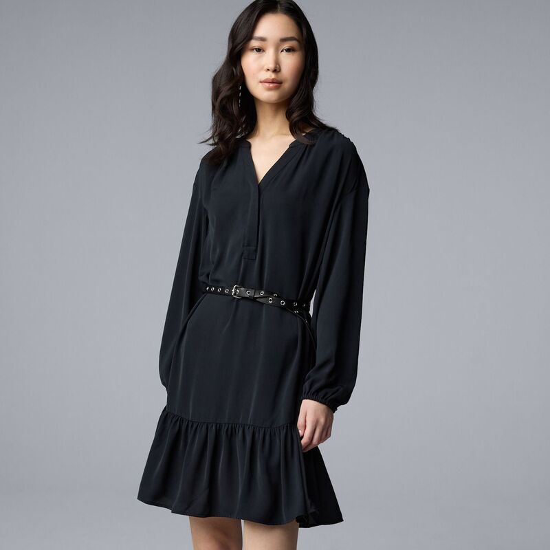ヴェラウォン レディース トップス ワンピース ミニ Women'simply Vera Wang Belted Shirred Mini Dress Black ブラック