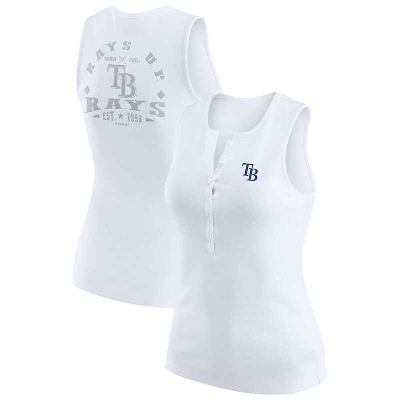 お召しもの バイ エリン アンド濫りがわしい レディース トップス プルオーバー 編み物 Women\u0027s WEAR by Erin Andrews White Tampa Bay Rays Rib-Knit Henley Tank Top Ray White 白いこと