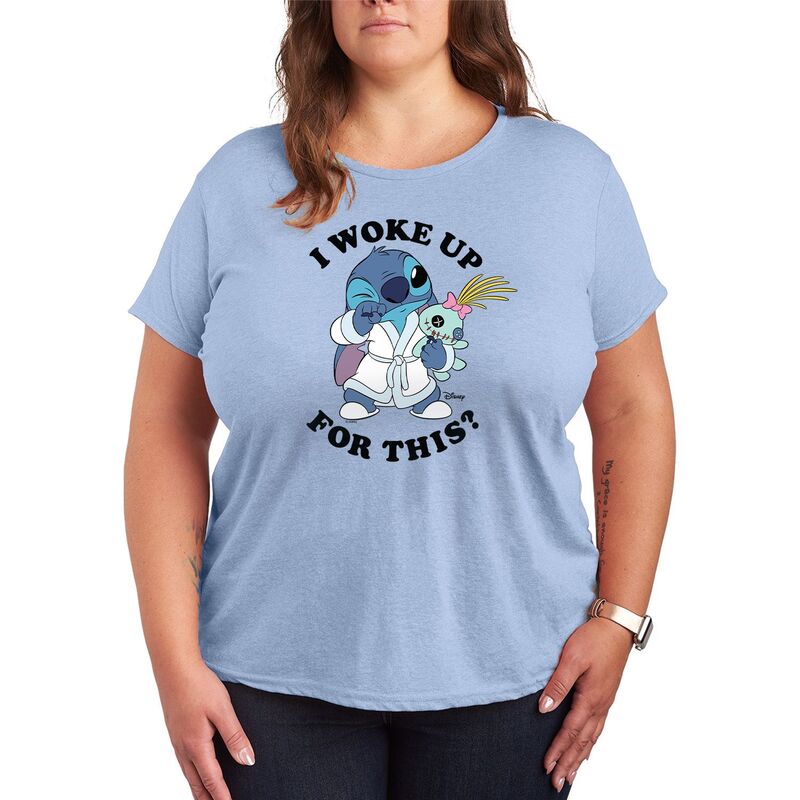 ディズニー レディース トップス Tシャツ プラスサイズ グラフィック Plusize Disney's Lilo & Stitch I Woke Up For This Graphic Tee Heather Chambray Blue ヘザー