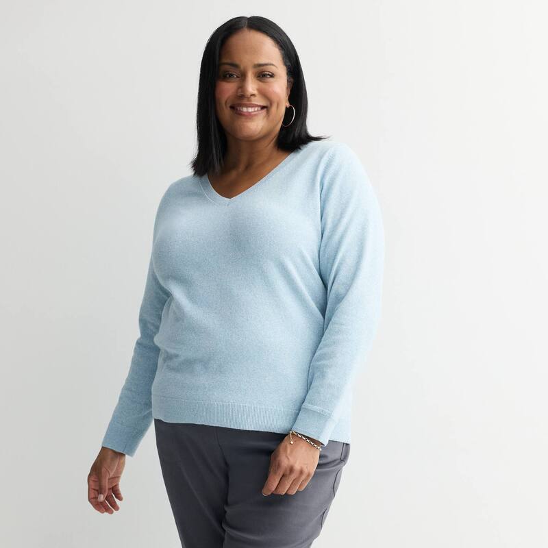 クロフト＆バロー レディース アウター ニット・セーター Vネック プラスサイズ Plusize Croft & Barrow Extra Soft V-Neck Sweater Blue Heather ヘザー