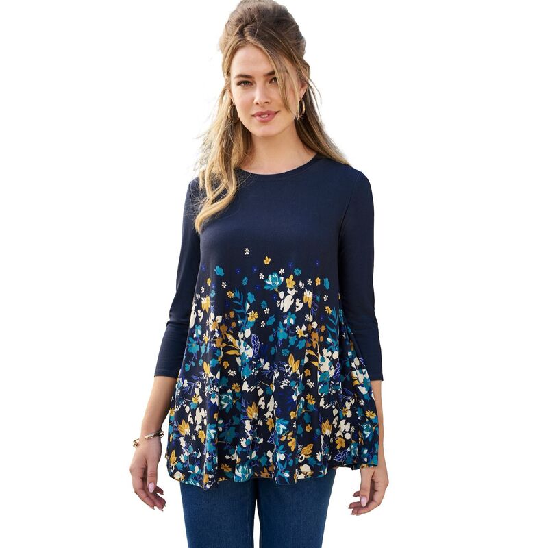 ジェシカ英国の首都 レディース トップス ティーシャツ 付け加える大いさ 編み物 Jessica London Women\u0027s Plusize Stretch Knit Swing Tunic Blue Shadow Garden 青色 Tシャツ・カットソー-レディースファッション-トップス