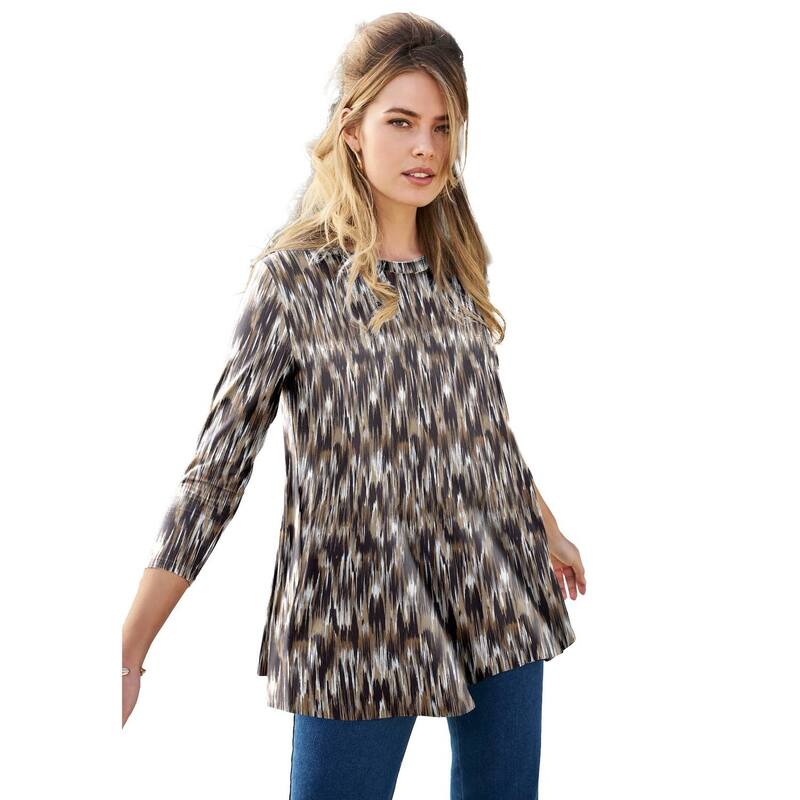 ジェシカ英国の首都 レディース トップス ティーシャツ 付け加える大いさ 編み物 Jessica London Women\u0027s Plusize Stretch Knit Swing Tunic Brown Multikat 赤銅色 レディースファッション-Tシャツ・カットソー