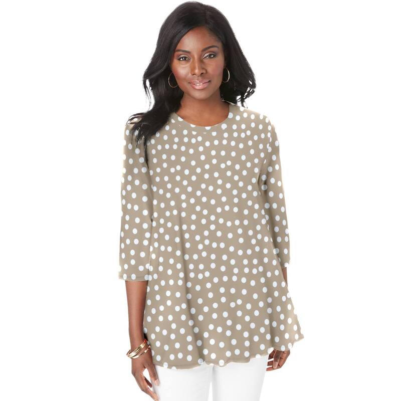 ジェシカ英国の首都 レディース トップス ティーシャツ 付け加える大いさ 編み物 Jessica London Women\u0027s Plusize Stretch Knit Swing Tunic New Khaki Dot カーキ トップス-Tシャツ・カットソー-レディースファッション
