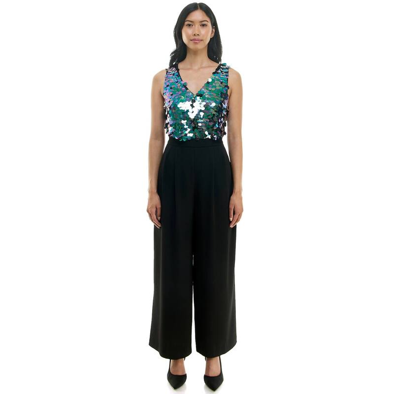 ニコルミラー レディース トップス ワンピース ジャンプスーツ Women's Nicole Miller Paillette Trimmed Jumpsuit Emerald Black ブラック｜ReVida 店