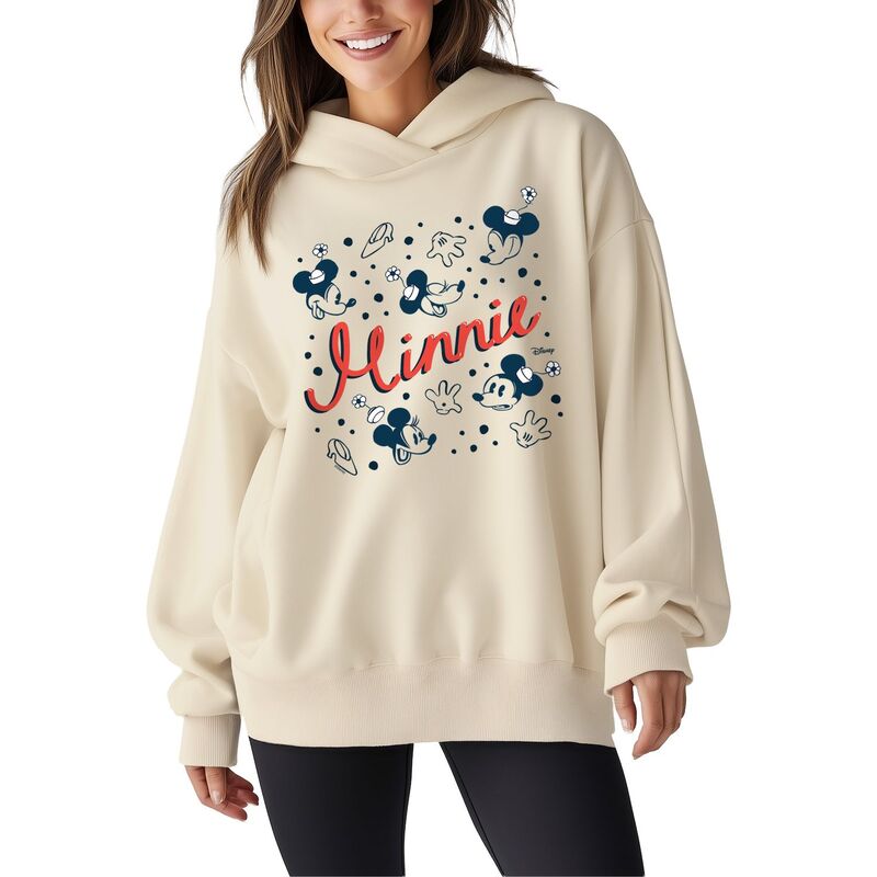 ディズニー レディース トップス Tシャツ スウェット フリース パーカー Women's Disney's Minnie Mouse Speckle Oversized Fleece Hoodie Sweatshirt Cream クリーム