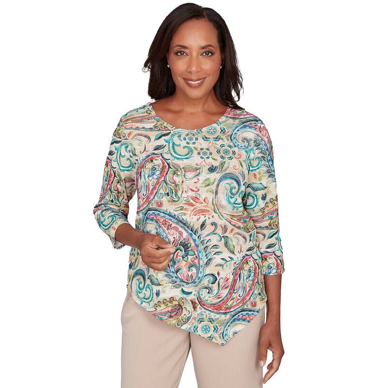 アルフレッド ダナー レディース トップス Tシャツ プチ プリント ニット Petite Alfredunner Classic Paisley Print Pullover Knitop Jade Multi マルチカラー
