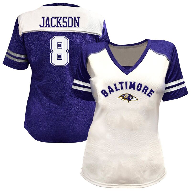 ファナティクス レディース トップス Tシャツ Vネック プラスサイズ Women\'s Fanatics Lamar Jackson White Baltimore Ravens Plusize Bling V-Neck T-Shirt Rav White ホワイト