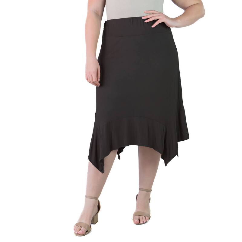 24 セブンコンフォート レディース 下つ方スコート つけ加える大いさ MIDI Plusize 24Seven Comfort Apparel Solid Elastic Waist Handkerchief Midi Skirt Black 黒いこと レディースファッション-スカート-ボトムス