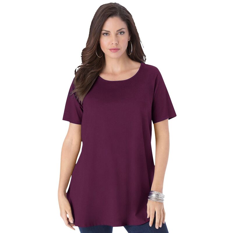 ロアマンズ レディース トップス Tシャツ プラスサイズ コットン Roaman's Women's Plusize Cotton Ultimate Swing Tee With Keyhole Back Dark Berry｜ReVida 店