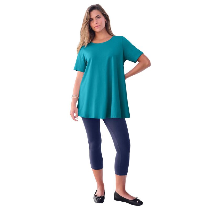 ロアマンズ レディース トップス Tシャツ プラスサイズ コットン Roaman's Women's Plusize Cotton Ultimate Swing Tee With Keyhole Back Deep Turquoise ターコイズ｜ReVida 店