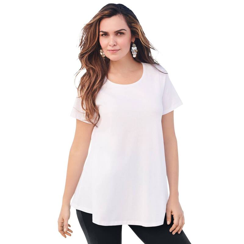 ロアマンズ レディース トップス Tシャツ プラスサイズ コットン Roaman's Women's Plusize Cotton Ultimate Swing Tee With Keyhole Back White ホワイト｜ReVida 店