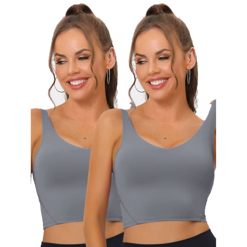 アレグラ ケー レディース アンダーウェア ブラジャー ALLEGRA K 2packs Women's Workout Fitness Longline Wireless Padded Yoga Sports Bra With Medium Support Light Gray グレー