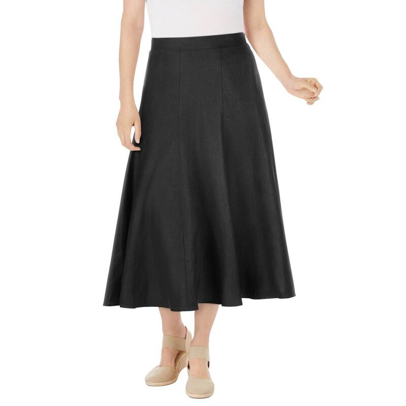 ウーマン ウィズイン レディース ボトムスカート プラスサイズ リネン Woman Within Plusize Linen-Blend Skirt Black ブラック