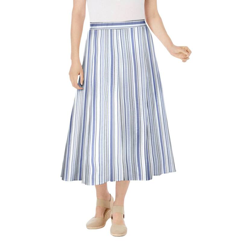 ウーマン ウィズイン レディース ボトムスカート プラスサイズ リネン Woman Within Plusize Linen-Blend Skirt Deep Cobalt Stripe コバルト