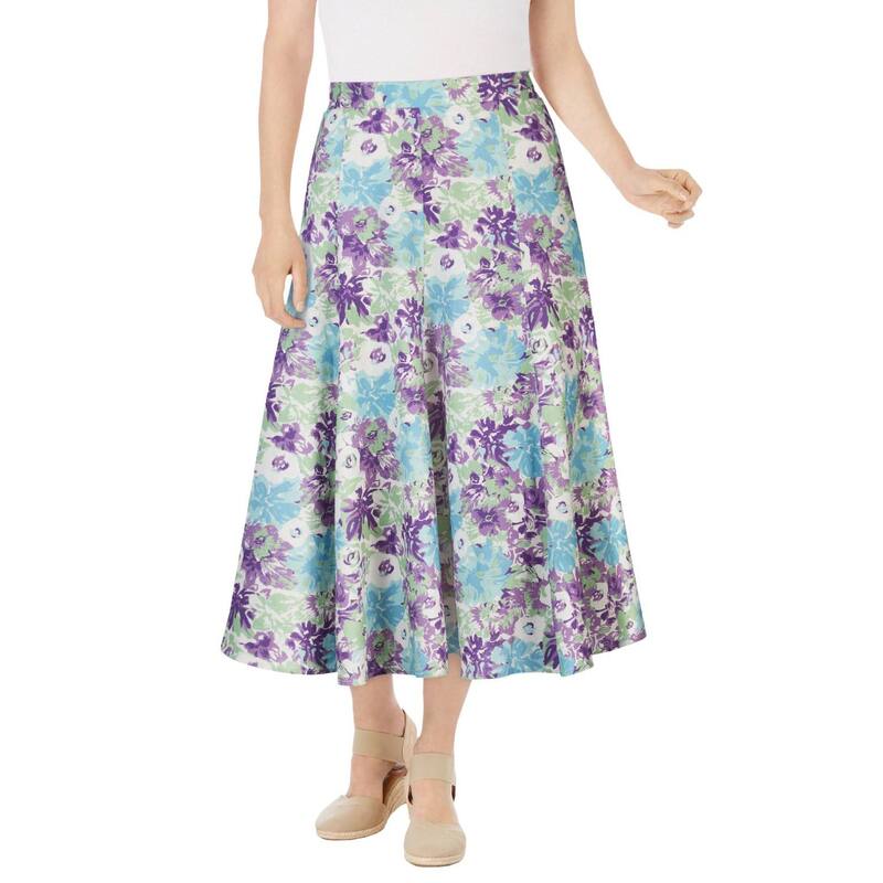 ウーマン ウィズイン レディース ボトムスカート プラスサイズ リネン Woman Within Plusize Linen-Blend Skirt Pretty Violet Floral バイオレット