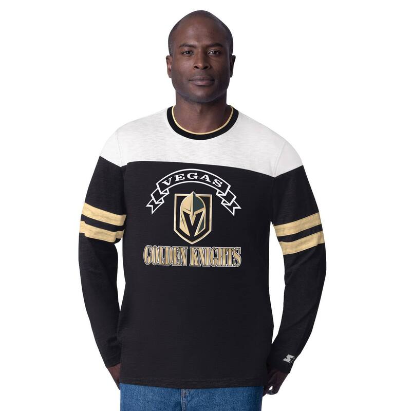 クランク メンズ トップス プルオーバー Men\u0027starter Black Vegas Golden Knights Blitz Durene Long Sleeve T-Shirt Lvk Black 黒いこと