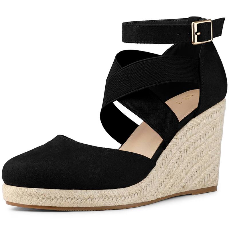アレグラ ケー レディース シューズ サンダル ヒール ALLEGRA K Women's Espadrilles Closed Toe Wedges Heelsandals Black ブラック