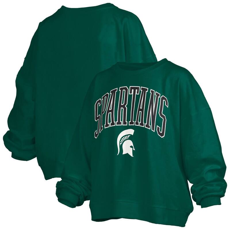 プレスボックス レディース トップス Tシャツ スウェット ロゴ Women's Pressbox Green Michigan State Spartans Janise Arch Over Logo Waist Length Oversized Pullover Sweatshirt Msu Green グリーン 14,235円