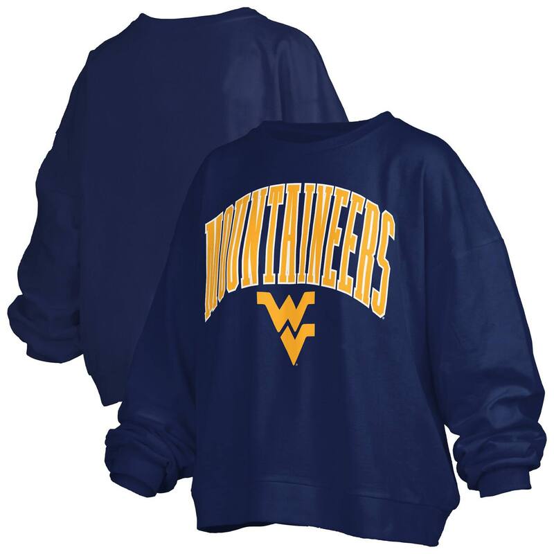 プレスボックス レディース トップス Tシャツ スウェット ロゴ Women\'s Pressbox Navy West Virginia Mountaineers Janise Arch Over Logo Waist Length Oversized Pullover Sweatshirt Wvu Navy ネイビー