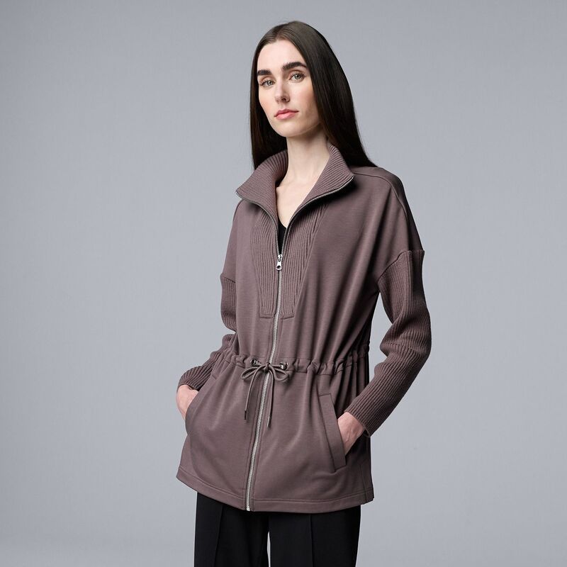 ヴェラウォン レディース トップス Tシャツ セーター スキューバ Women'simply Vera Wang Scuba Sweater Drawcord Zip-Uplum Truffle プラム