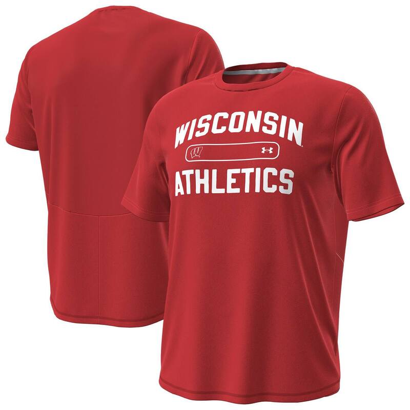 アンダーアーマー メンズ トップス Tシャツ Men's Under Armoured Wisconsin Badgersideline Knockout-Shirt Wis Red レッド｜ReVida 店