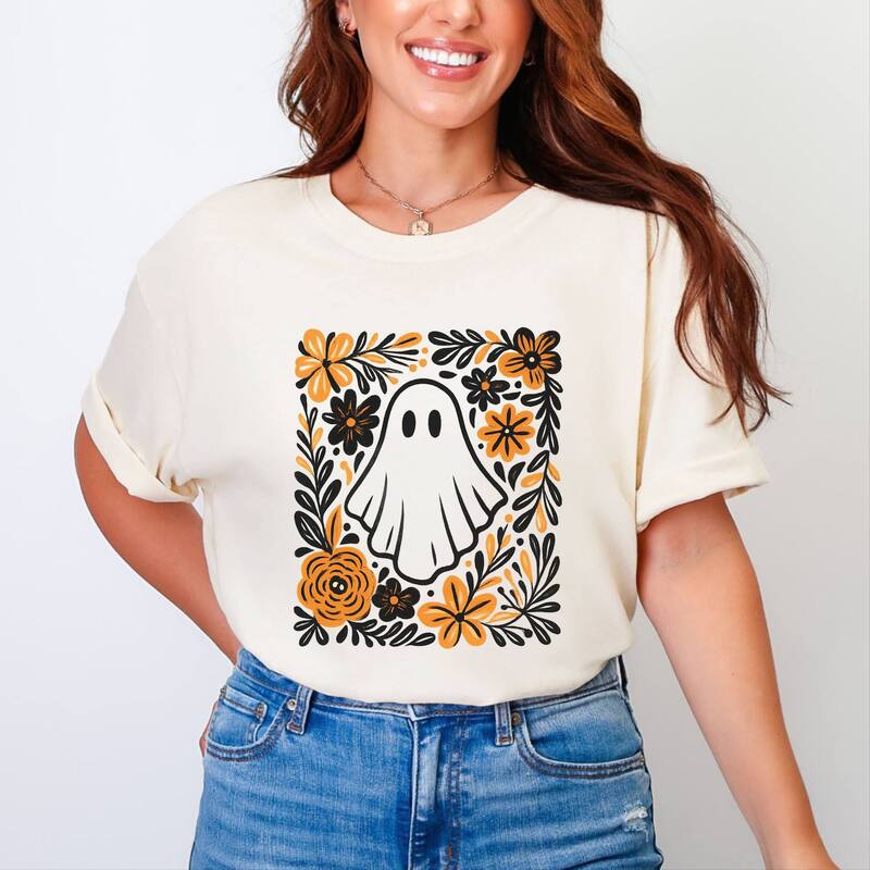 Simply Sage Market レディース トップス ティーシャツ お花柄 お花 Simply Sage Market Ghost Floral Orange - Womens Garment Dyed Tee Ivory 象牙色 トップス-Tシャツ・カットソー