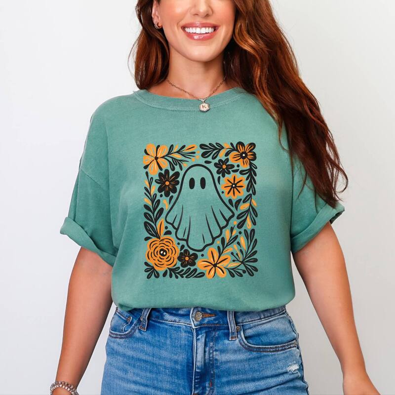 Simply Sage Market レディース トップス ティーシャツ お花柄 お花 Simply Sage Market Ghost Floral Orange - Womens Garment Dyed Tee Light Green 緑であること トップス-レディースファッション-Tシャツ・カットソー